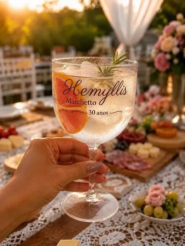 50 Taça Gin 450 Ml Acrílico Com Glitter Personalizada Festa