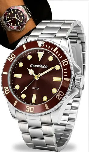 Relógio De Pulso Mondaine 32549g0mvne1 Com Corria De Aço Inoxidável Cor Prateado Fondo Marrom