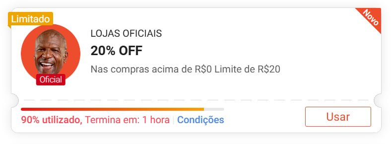 Nas compras acima de R$0 Limite de R$20