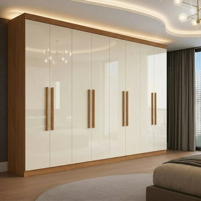 Guarda Roupa Casal 8 Portas 4 Gavetas Paris Espresso Móveis Off White/Cinamomo Cinamomo/Off White