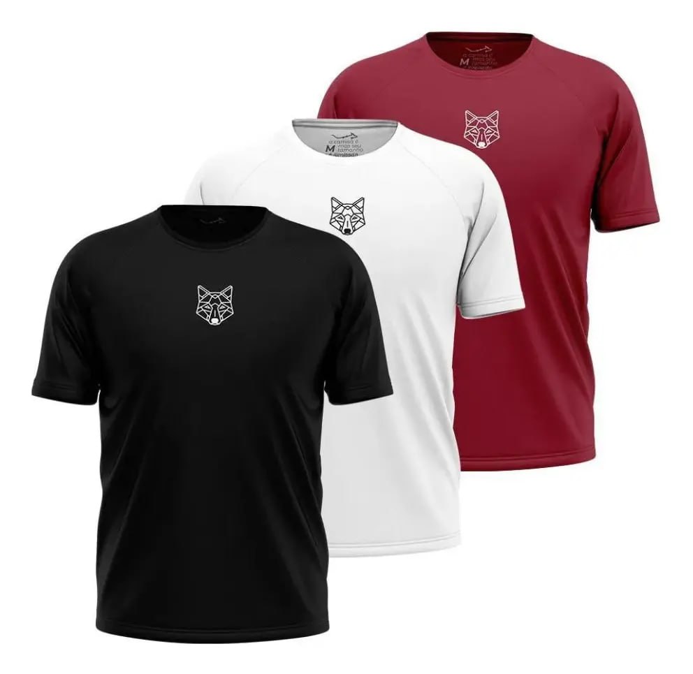 Kit 3 Camisetas Masculina Dry Alpha Lobo Geométrico