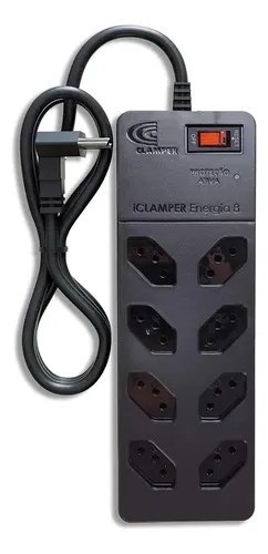 Filtro de Linha com Protetor de Surto DPS iCLAMPER Energia 8 Tomadas 3 Pinos 10 Amperes com Tecnologia LCF Anti Raio Cor Preto