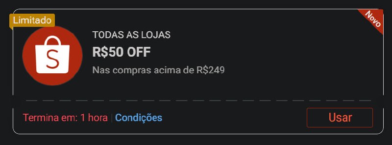 R$ 50,00 OFF em R$ 249,00