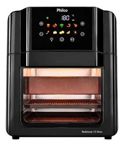 Philco Paf15c Fritadeira Air Fryer Oven 15 Litros Revestimento Redstone Porta Removível Luz Interna 10 Funções Preta 110V