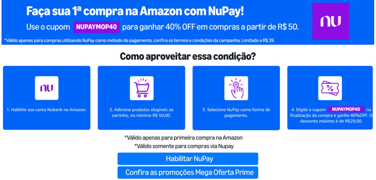 40% OFF acima de R$ 50: NUPAYMOP40