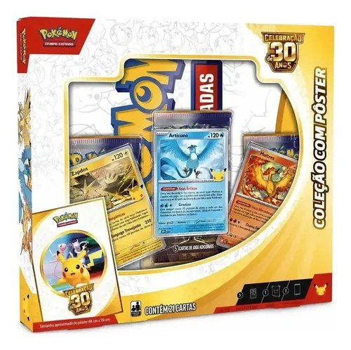Box Pokémon Com Pôster Celebração De 30 Anos Original Copag