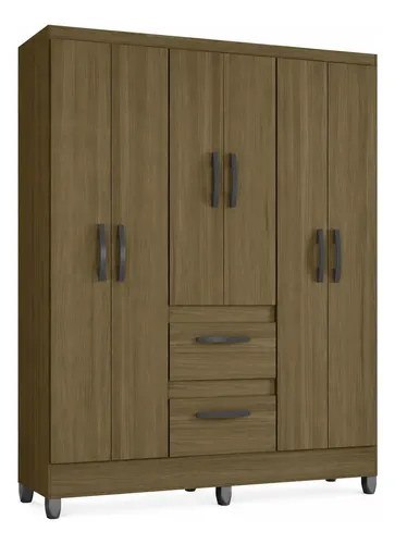 Guarda Roupa Solteiro 6 Portas 2 Gavetas Capri Poquema Cor Castanho