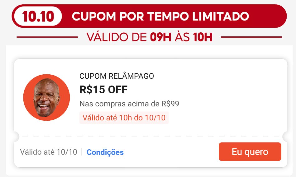 R$ 15 OFF acima de R$ 99
