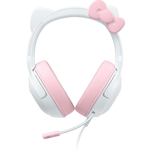Razer Kraken Kitty V2 Fone de ouvido USB com fio para jogos com orelhas Hello Kitty, iluminação reativa Chroma RGB Stream, microfone cardioide HyperClear, drivers Triforce de 40 mm, surround 7.1