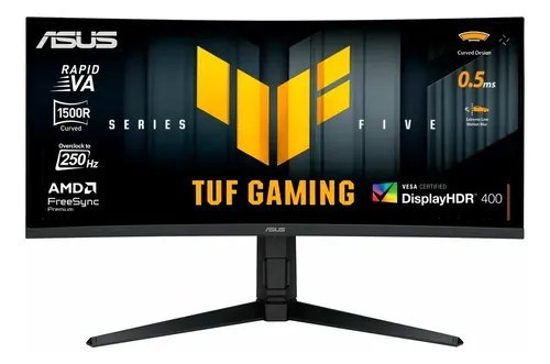 Monitor Gamer Curvo Asus Tuf 34"", Wqhd, 250Hz, 0.5ms, Fast Va, FreeSync Premium, Altura Ajustável, Som Integrado