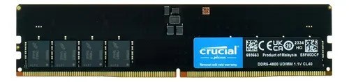 Memória Crucial Cb8gu4800 Udimm, Ddr5, 8Gb, 4800mhz