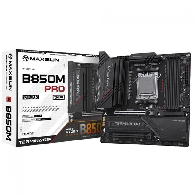Placa Mãe Maxsun Terminator B850m Pro Dark WiFi, Chipset B850, Amd Am5, mATX, Ddr5