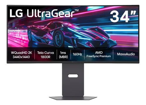 Monitor Gamer Lg UltraGear Curvo 34G600a-B 34" QuadHD 2K, UltraWide 1800R, 160Hz, 1ms (Mbr), Amd FreeSync Premium, Hdr10, MaxxAudio