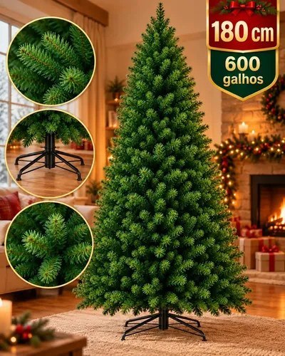 Árvore De Natal Pinheiro Luxo Artificial 180cm 600 Galhos Verde Pinheiro Base De Ferro Decorativa