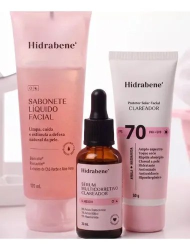 Kit Hidrabene Linha Clareadora Sabonete Serum E Protetor 70 (3 itens)