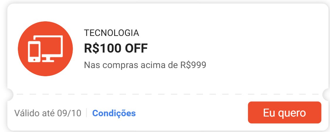 R$ 100 OFF acima de R$ 999