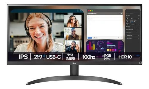 Monitor LG UltraWide Tela IPS de 29", 21:9, HDR10, sRGB 99%, 100Hz, Preto- 29WQ500B